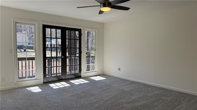 carpeted empty room with baseboards and a wealth of natural light