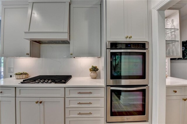 7920 Tintern Trce, Duluth, GA 30097 - kitchen featuring premium range hood, stainless steel appliances, light countertops, and white cabinets