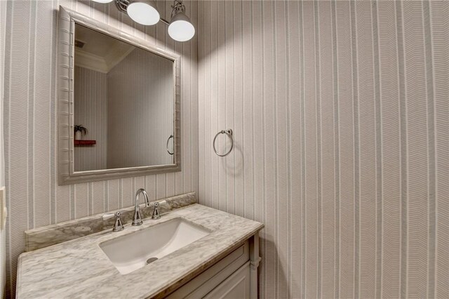 7920 Tintern Trce, Duluth, GA 30097 - bathroom with wallpapered walls and vanity