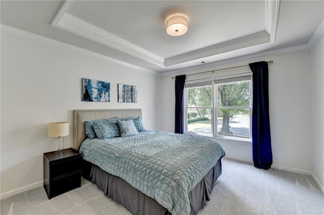 7920 Tintern Trce, Duluth, GA 30097 - bedroom with a raised ceiling, light carpet, baseboards, and crown molding