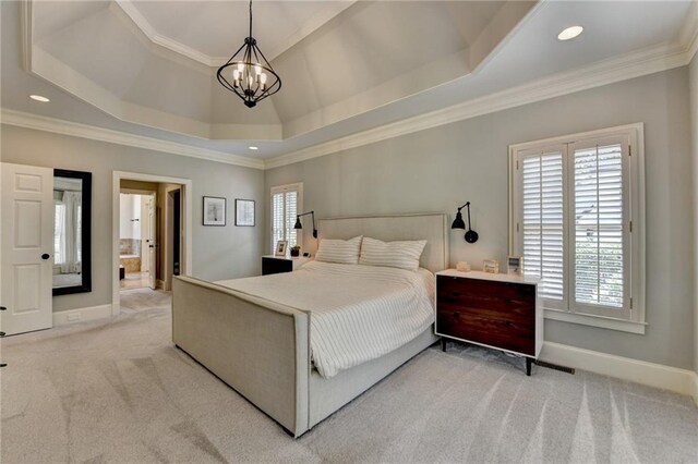 7920 Tintern Trce, Duluth, GA 30097 - bedroom featuring carpet flooring, baseboards, a raised ceiling, ornamental molding, and recessed lighting