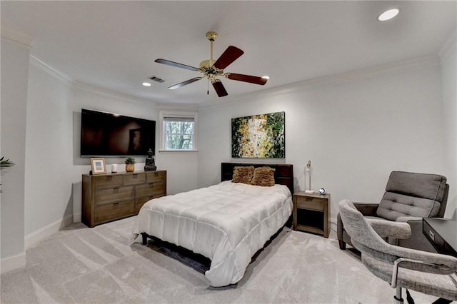 7920 Tintern Trce, Duluth, GA 30097 - bedroom with ornamental molding, recessed lighting, carpet flooring, baseboards, and ceiling fan