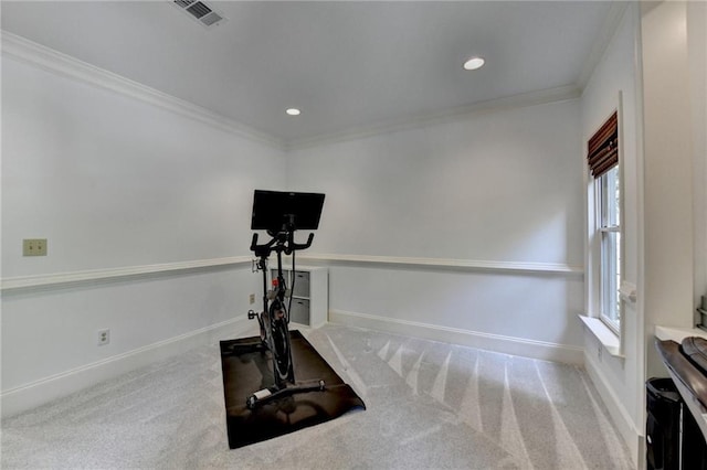 7920 Tintern Trce, Duluth, GA 30097 - exercise room featuring crown molding, carpet, baseboards, and recessed lighting
