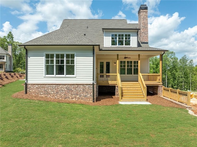 326 Reese Way, Ball Ground, GA 30107 - back of property featuring stairs, a chimney, a yard, and roof with shingles