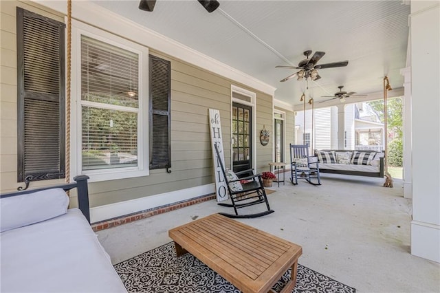 view of patio / terrace featuring a porch and ceiling fan