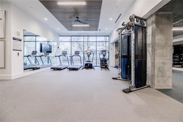 exercise room featuring carpet and a healthy amount of sunlight