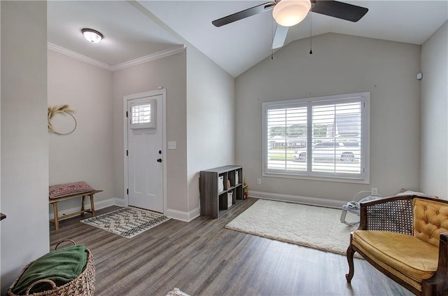 46 Courtyard Ln, Cartersville, GA 30120 - foyer entrance with wood finished floors, ceiling fan, and vaulted ceiling