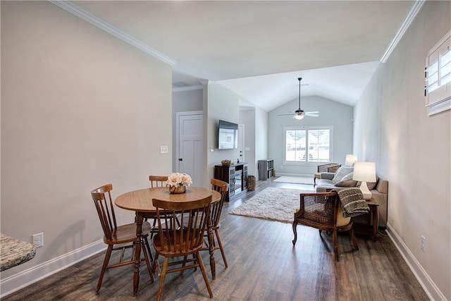 46 Courtyard Ln, Cartersville, GA 30120 - dining area featuring dark wood finished floors, lofted ceiling, and a ceiling fan