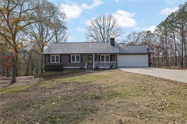 ranch-style home featuring a porch and a garage