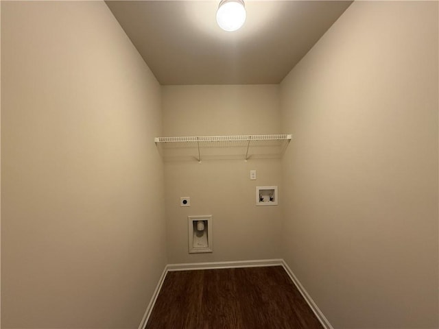 837 Castilla Way, Winder, GA 30680 - laundry area featuring electric dryer hookup, washer hookup, and dark wood finished floors