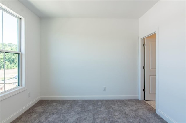 carpeted spare room with a wealth of natural light and baseboards