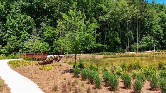 view of yard featuring a view of trees