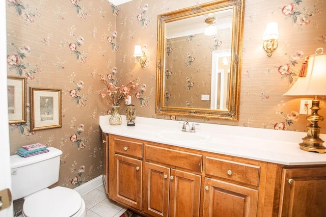 1145 Thurston Snow Rd, Good Hope, GA 30641 - half bathroom featuring vanity, tile patterned floors, and wallpapered walls