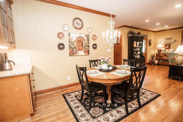 1145 Thurston Snow Rd, Good Hope, GA 30641 - dining area featuring crown molding, light wood-style flooring, recessed lighting, and a chandelier