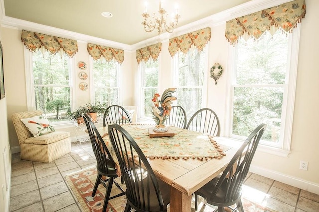 1145 Thurston Snow Rd, Good Hope, GA 30641 - dining room with plenty of natural light, crown molding, a chandelier, and tile patterned flooring