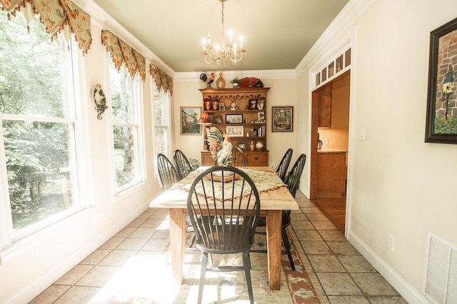 1145 Thurston Snow Rd, Good Hope, GA 30641 - dining space featuring healthy amount of natural light, a chandelier, and ornamental molding