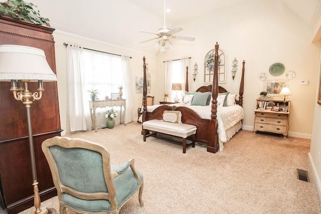 1145 Thurston Snow Rd, Good Hope, GA 30641 - carpeted bedroom with lofted ceiling, ceiling fan, and ornamental molding