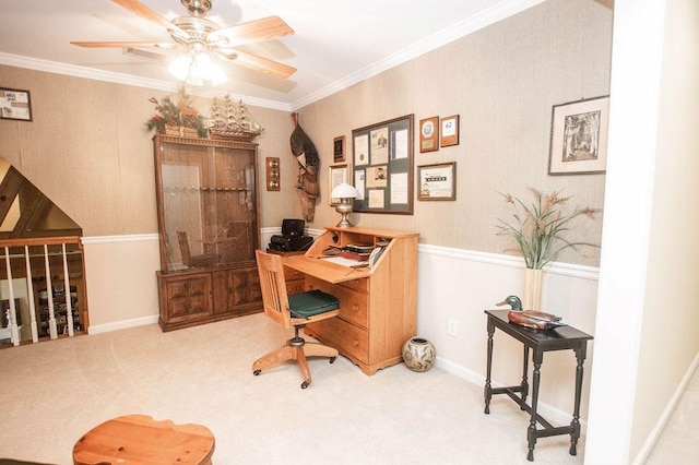 1145 Thurston Snow Rd, Good Hope, GA 30641 - office area featuring carpet, ceiling fan, and crown molding