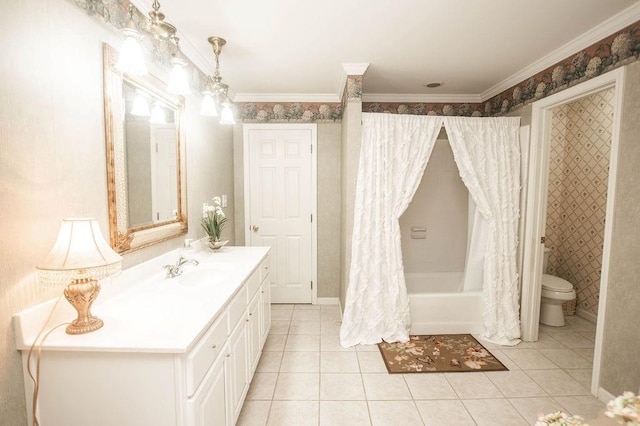 1145 Thurston Snow Rd, Good Hope, GA 30641 - full bath with vanity, shower / tub combo with curtain, tile patterned flooring, and crown molding