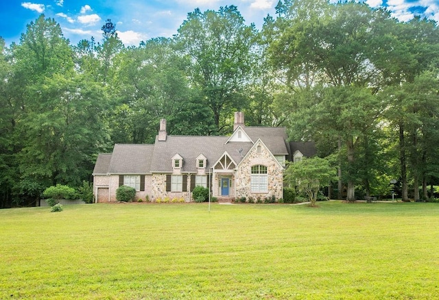 1145 Thurston Snow Rd, Good Hope, GA 30641 - view of front facade with a front lawn, a chimney, and stone siding