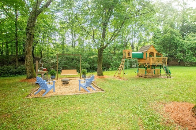 1145 Thurston Snow Rd, Good Hope, GA 30641 - view of green lawn featuring a fire pit and a playground