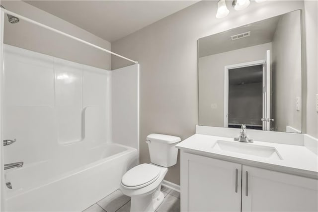 full bathroom featuring vanity, shower / bathing tub combination, tile patterned floors, and toilet