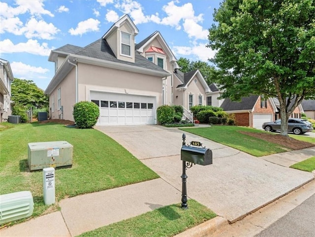 view of front of property featuring central AC and a front lawn