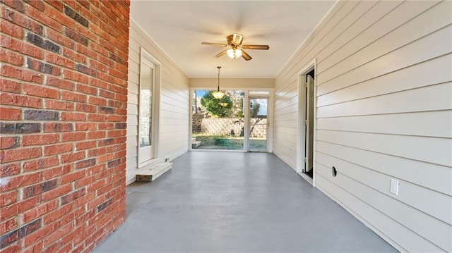 view of patio with a porch and ceiling fan