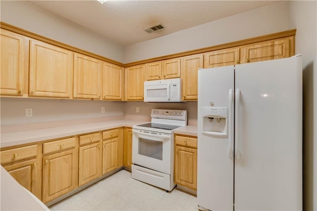 124 Camry Ln, Grayson, GA 30017 - kitchen featuring white appliances, light countertops, light floors, light brown cabinets, and a textured ceiling
