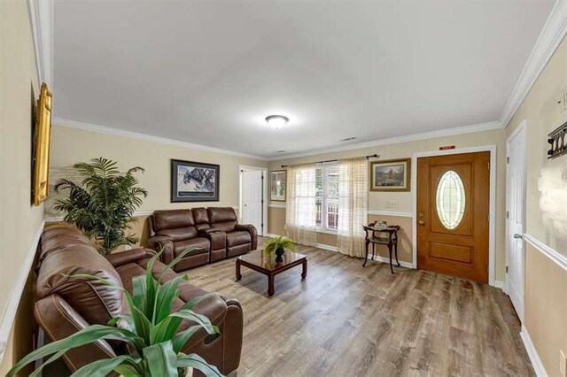 1141 Planing Mill Rd, Greensboro, GA 30642 - living area featuring light wood-style flooring, baseboards, and ornamental molding