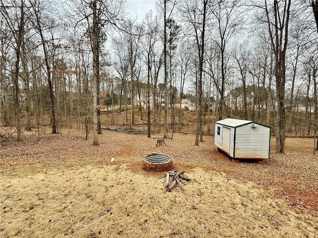 view of yard with a storage unit