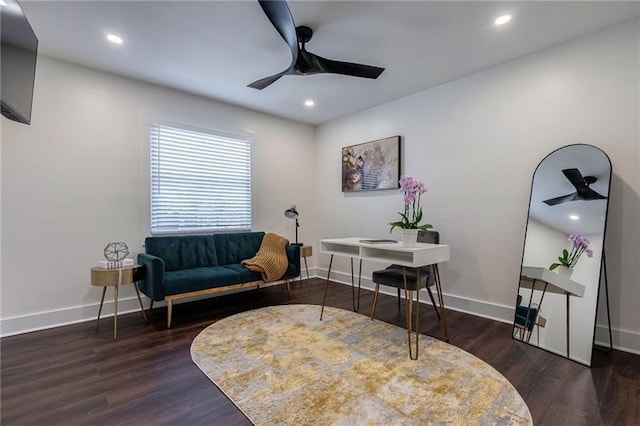 4282 Roswell Rd NE Unit G1, Atlanta, GA 30342 - living area with a ceiling fan, baseboards, wood finished floors, and recessed lighting
