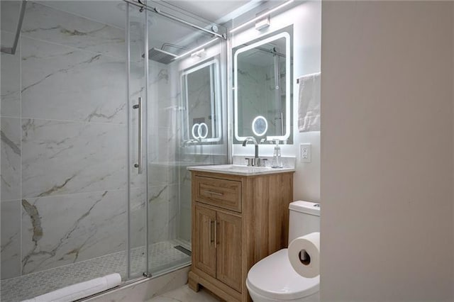 4282 Roswell Rd NE Unit G1, Atlanta, GA 30342 - full bathroom featuring toilet, a marble finish shower, and vanity