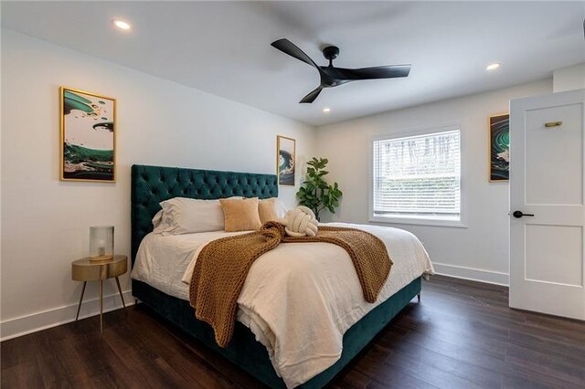 4282 Roswell Rd NE Unit G1, Atlanta, GA 30342 - bedroom with baseboards, wood finished floors, recessed lighting, and ceiling fan