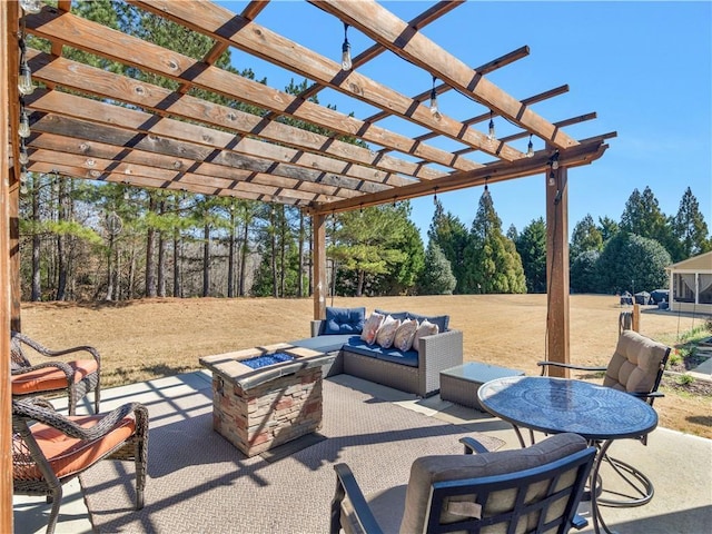 view of patio featuring an outdoor hangout area and a pergola