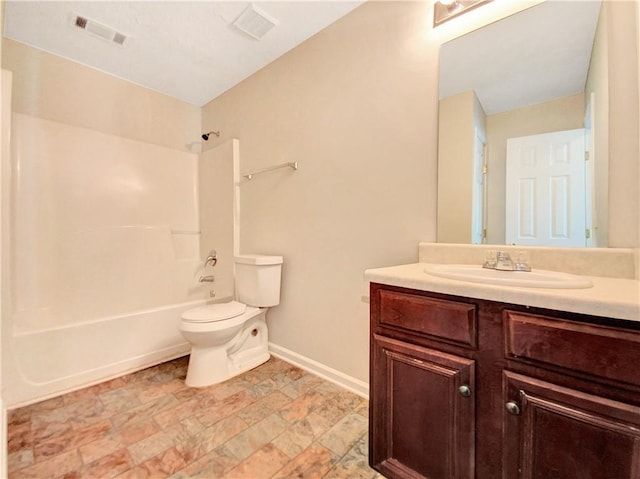 full bathroom featuring vanity, shower / bathtub combination, and toilet