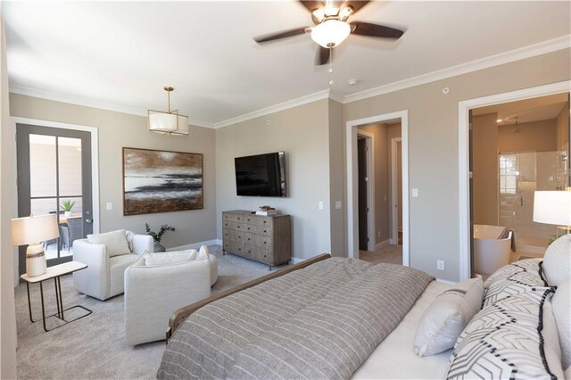 4923 Sudbrook Way Unit 233, Peachtree Corners, GA 30092 - bedroom featuring light carpet, ornamental molding, and ensuite bathroom