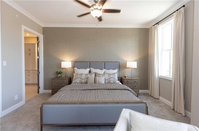 4923 Sudbrook Way Unit 233, Peachtree Corners, GA 30092 - bedroom featuring crown molding, light carpet, multiple windows, ceiling fan, and ensuite bath