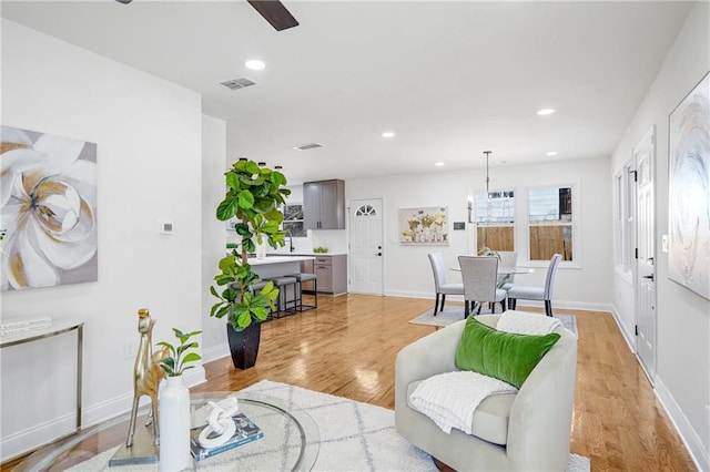 living room with light hardwood / wood-style flooring