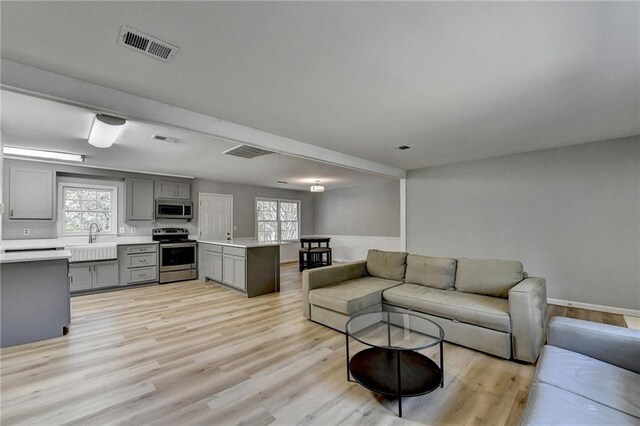 living room with light hardwood / wood-style floors