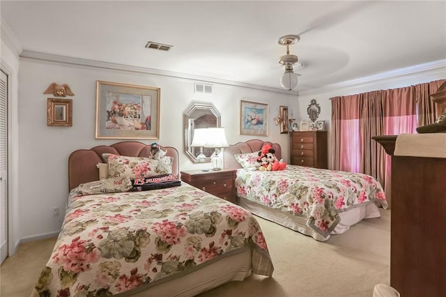 850 John Alden Rd, Stone Mountain, GA 30083 - bedroom featuring crown molding, carpet floors, a closet, ceiling fan, and baseboards