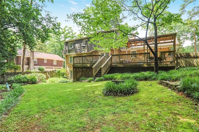 850 John Alden Rd, Stone Mountain, GA 30083 - view of yard featuring a wooden deck and stairs