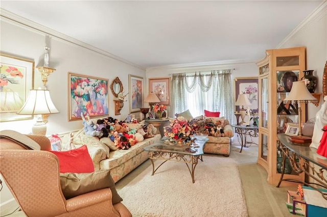 850 John Alden Rd, Stone Mountain, GA 30083 - living area featuring crown molding and carpet floors