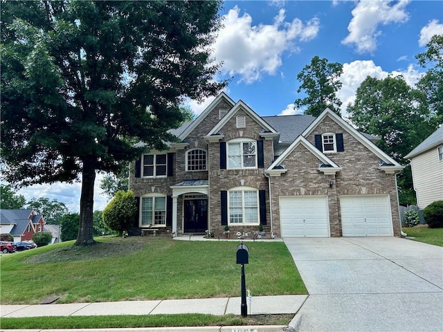 1055 Havenstone Walk, Lawrenceville, GA 30045 - view of front of property featuring concrete driveway, an attached garage, a front lawn, and stone siding