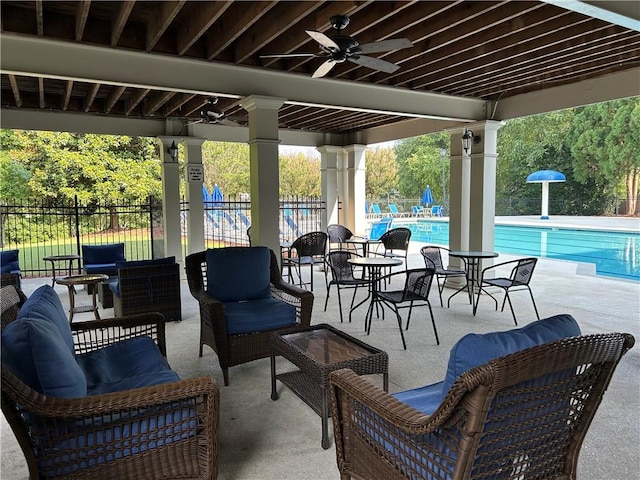 1055 Havenstone Walk, Lawrenceville, GA 30045 - view of patio / terrace featuring an outdoor living space, ceiling fan, and a community pool