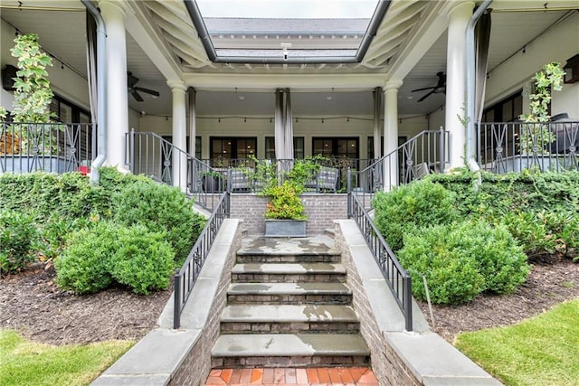 201 Dovecrest Dr, Atlanta, GA 30305 - view of exterior entry with ceiling fan and a porch