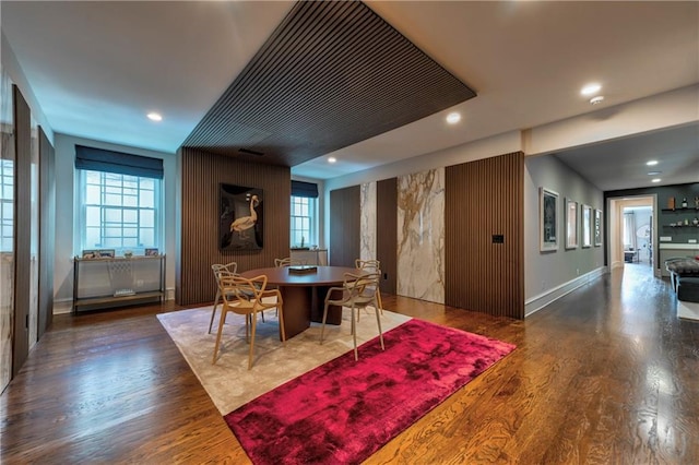 201 Dovecrest Dr, Atlanta, GA 30305 - dining room featuring wood finished floors, recessed lighting, and baseboards