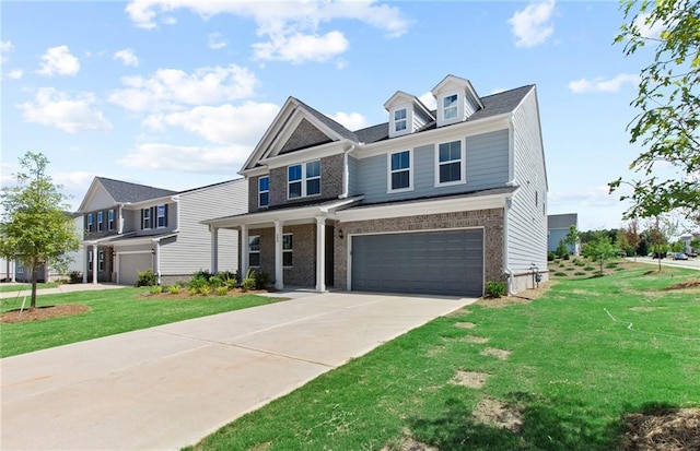 view of front of house with a front lawn and a garage