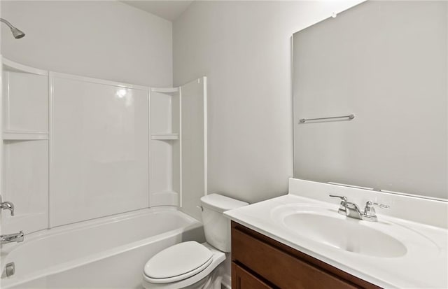 full bathroom featuring toilet, shower / bath combination, and vanity