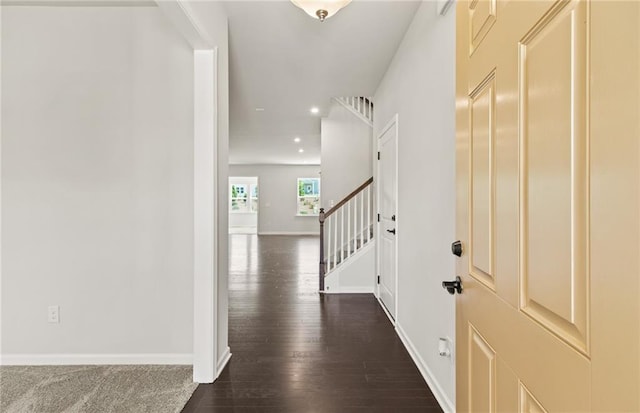 foyer featuring dark hardwood / wood-style floors